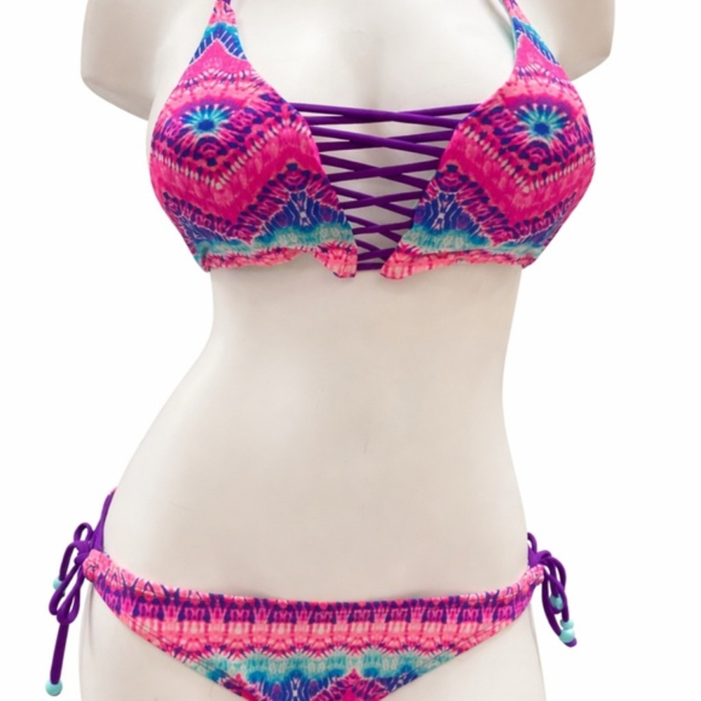 NWT Bingo Surf Colorful Tie Dye 2 Piece Bikini Set Size L